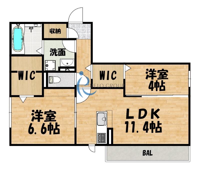 コンフォート瓜破II(2LDK/2階)の間取り写真