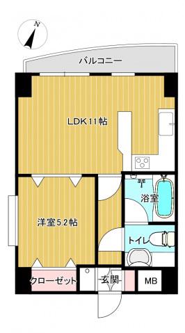 マーキュリーシティ壱番館(1LDK/2階)の間取り写真