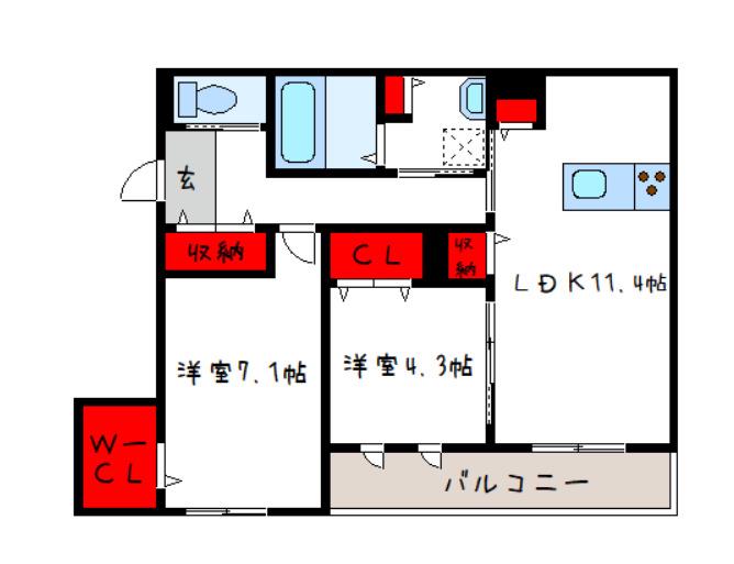 フロレゾン花園(2LDK/3階)の間取り写真