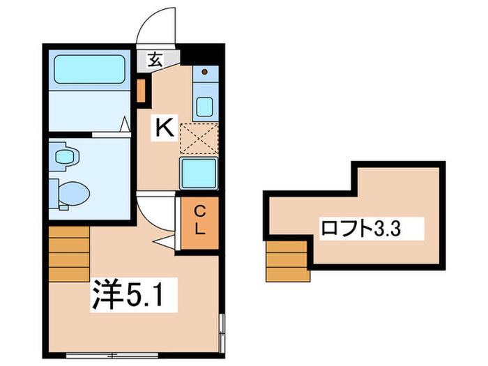 ポルトコリーナ鶴川(1K/1階)の間取り写真