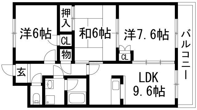 甚樹園マンション弐番館(3LDK/3階)の間取り写真