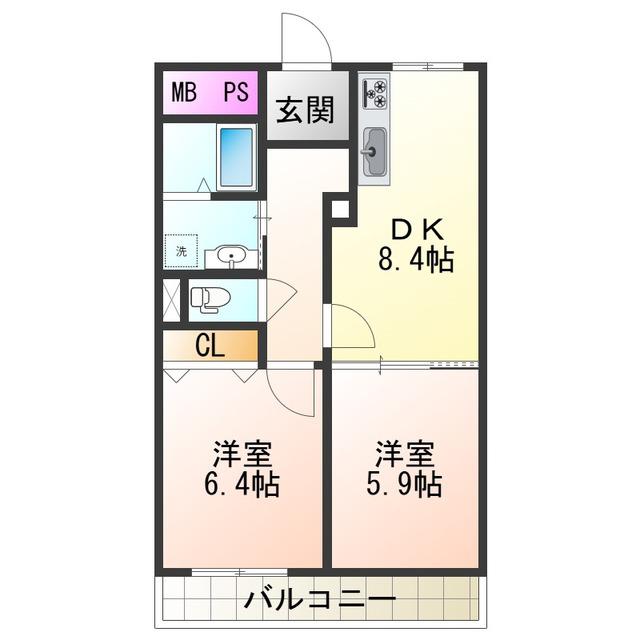 ニューラージあびこ(2DK/5階)の間取り写真