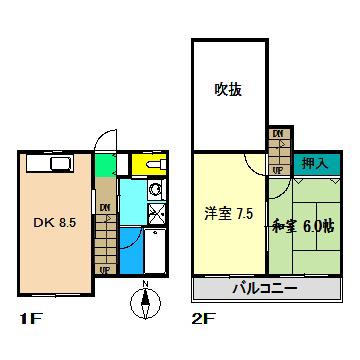 アーバンビレッジ鴨部II(2DK/1階)の間取り写真