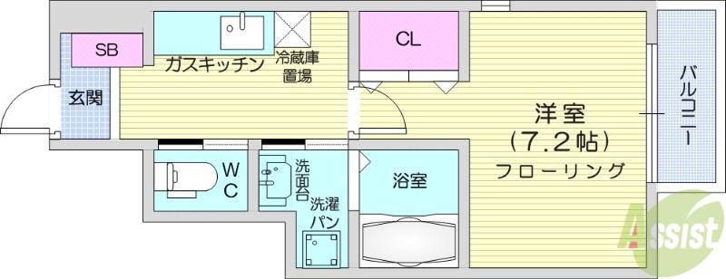 CHATEAUBRIAND長町(1K/1階)の間取り写真