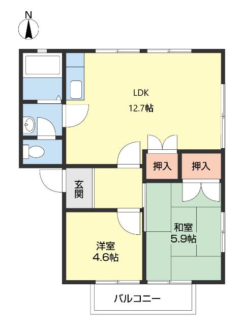 フレグランス加納(2LDK/2階)の間取り写真