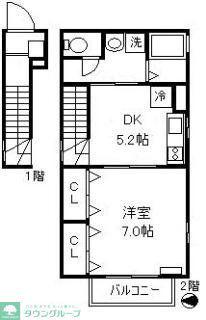 BLUE GRASS(1DK/2階)の間取り写真