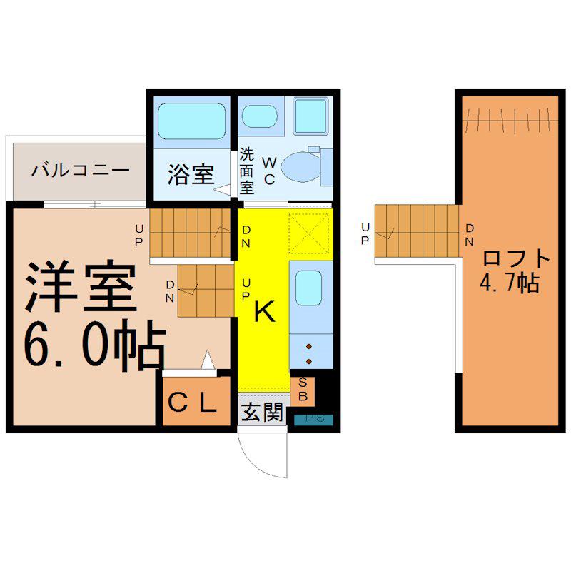 ココマンション(1K/2階)の間取り写真