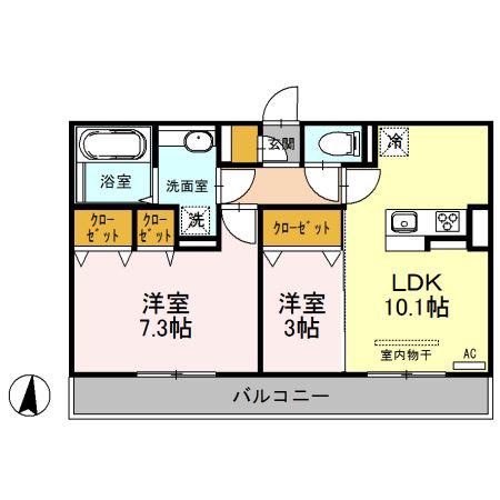 セキュレア須屋 H(2LDK/2階)の間取り写真