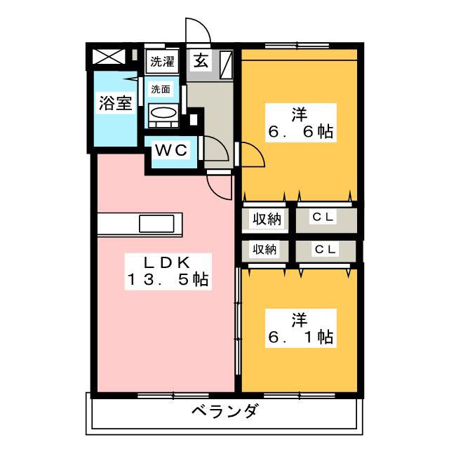 ガーデンコート北安東(2LDK/1階)の間取り写真
