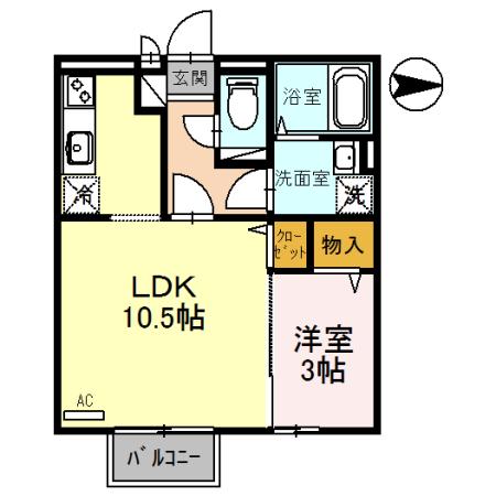 コンフォートヴィレッジ A(1LDK/2階)の間取り写真