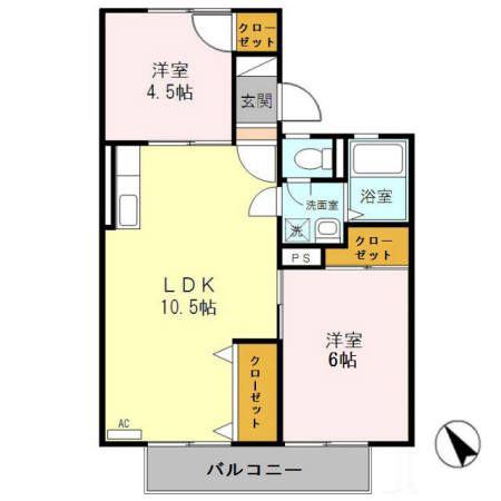 グリーンハイツ(2LDK/2階)の間取り写真