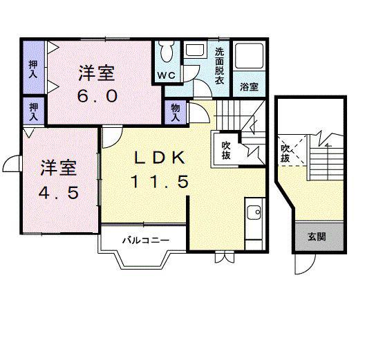 フラワK(2LDK/2階)の間取り写真
