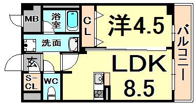 ラ テール南塚口(1LDK/3階)の間取り写真