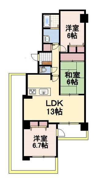 スカイハイツ甚目寺(3LDK/7階)の間取り写真