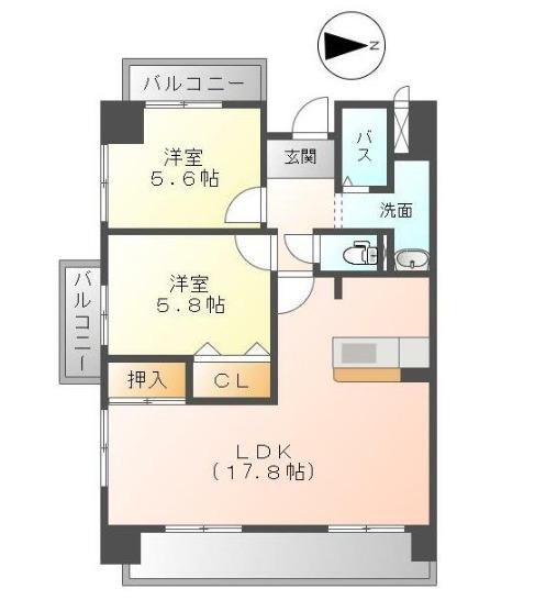 ベーセ・ベージュ西今宿(2LDK/6階)の間取り写真