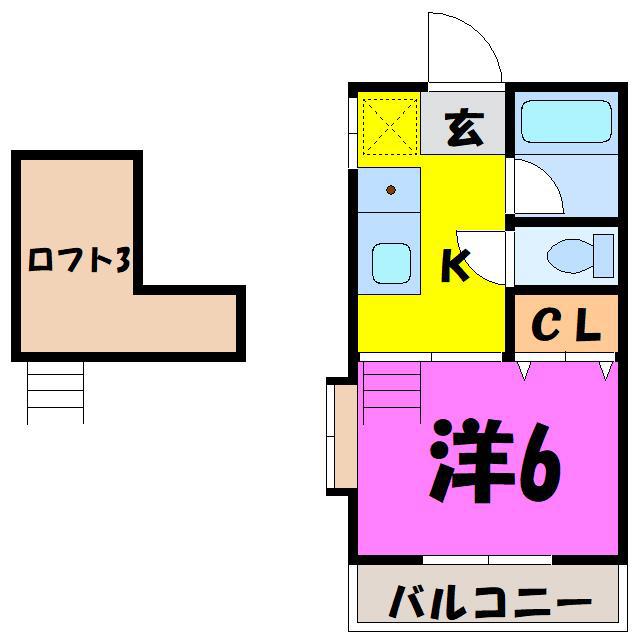スカイウィング大里A・B(1K/2階)の間取り写真