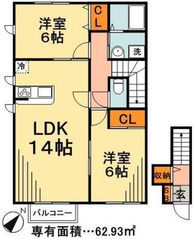 SOLEADO(2LDK/2階)の間取り写真