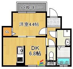 KAP六本松(1DK/2階)の間取り写真