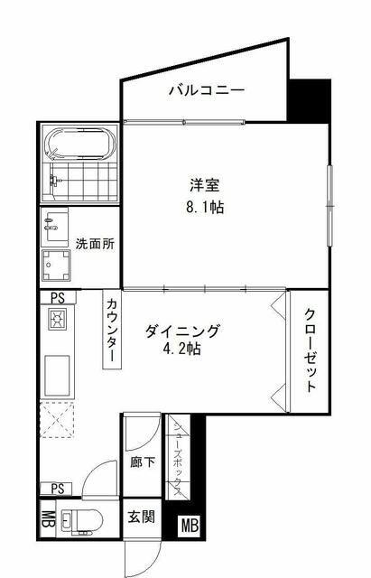 ヴィアーレ木ノ下(1DK/9階)の間取り写真