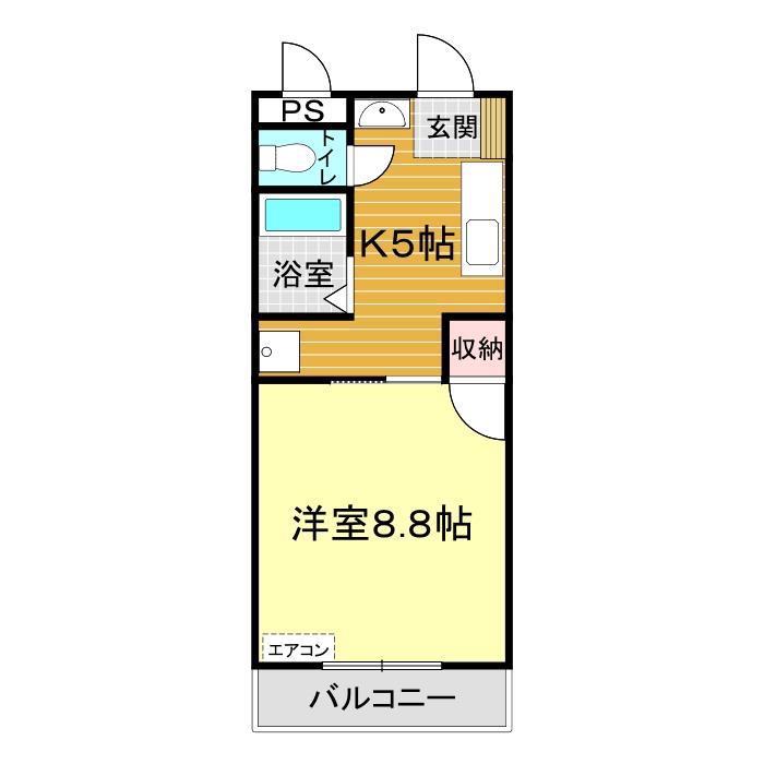グリーンアベニュー土原NO.2(1K/4階)の間取り写真