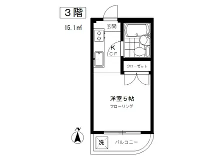メイプルハイツ(ワンルーム/3階)の間取り写真
