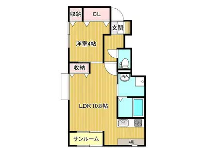 シエロアスル(1LDK/1階)の間取り写真