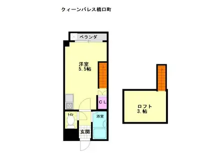 クイーン・パレス橋口町(ワンルーム/3階)の間取り写真