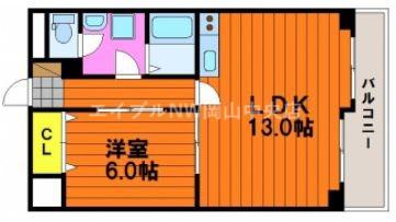 山陽マンション(1LDK/3階)の間取り写真