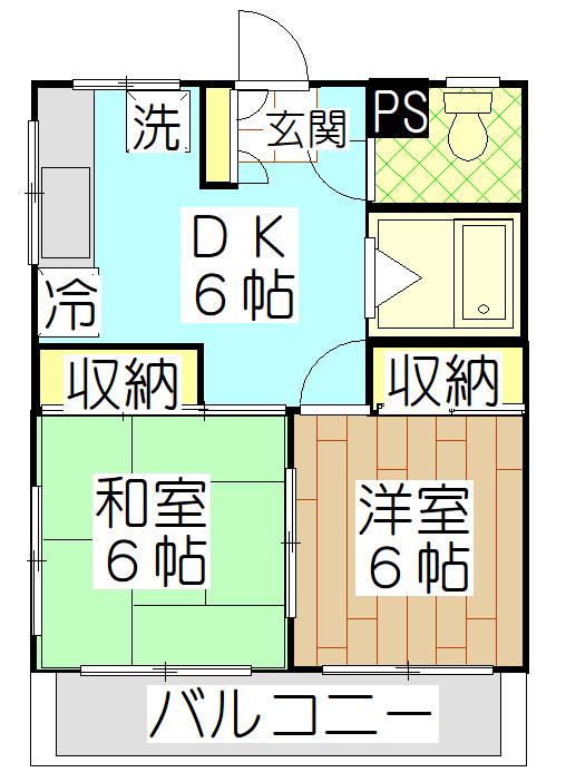グリーンハイム北斗(2DK/2階)の間取り写真
