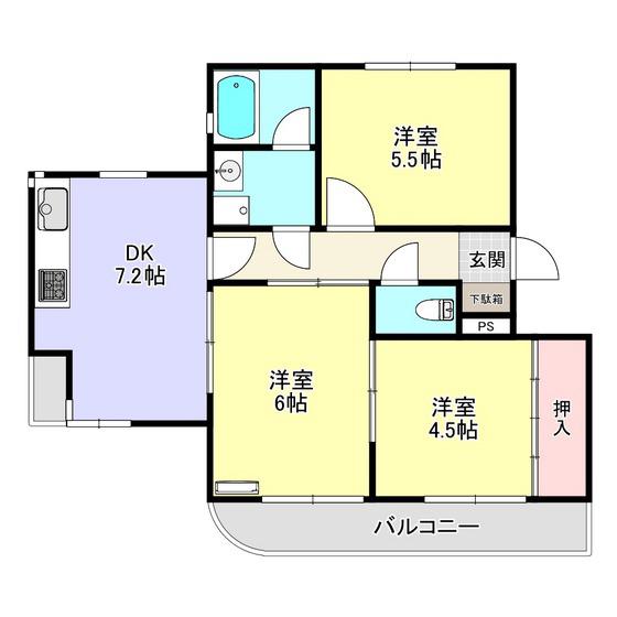 ニューあけぼのハイツ(3DK/2階)の間取り写真
