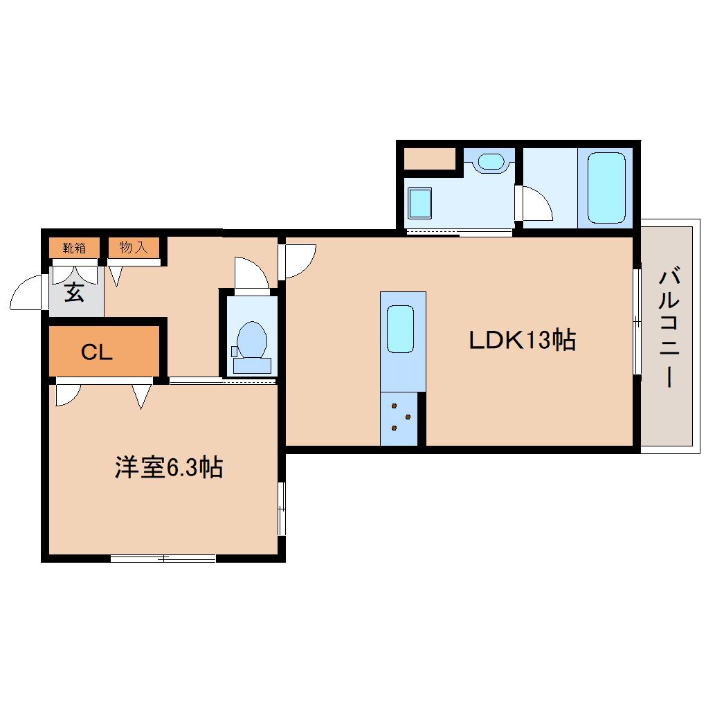シャーメゾン生駒東新町(1LDK/3階)の間取り写真