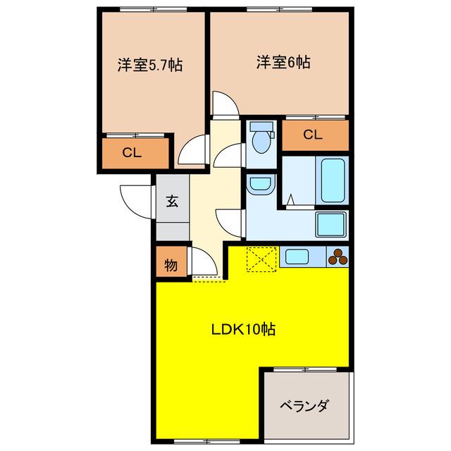 パティオガーデンA(2LDK/2階)の間取り写真