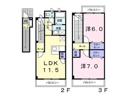 ライツ・レーベン(2LDK/2階)の間取り写真