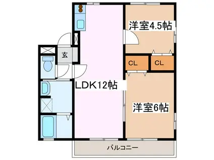 シティハイムナガタII(2LDK/1階)の間取り写真