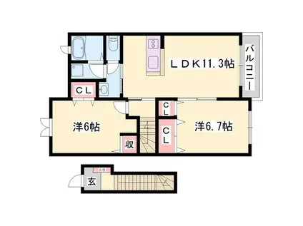 D・グロリアI(2LDK/2階)の間取り写真