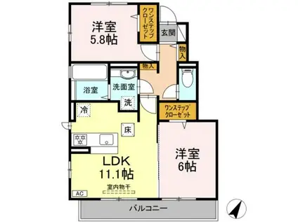 アゼリアコート II(2LDK/1階)の間取り写真