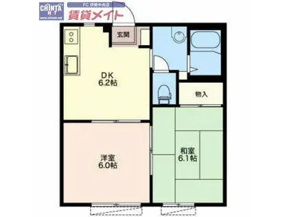 フレグランス中世古A(2DK/1階)の間取り写真