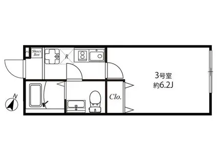 NIKEモダン海老名(1K/1階)の間取り写真