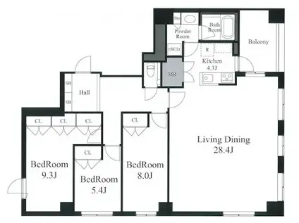 寿ビル(3LDK/6階)の間取り写真