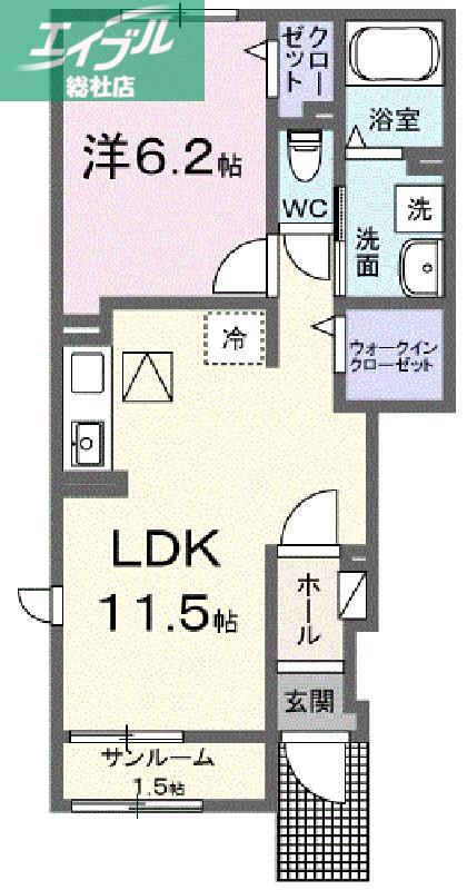 リバーサイドパレス K(1LDK/1階)の間取り写真