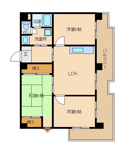 ゆたかコーポ(3LDK/6階)の間取り写真