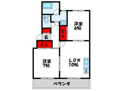 ライフインアカマ(2LDK/2階)の間取り写真