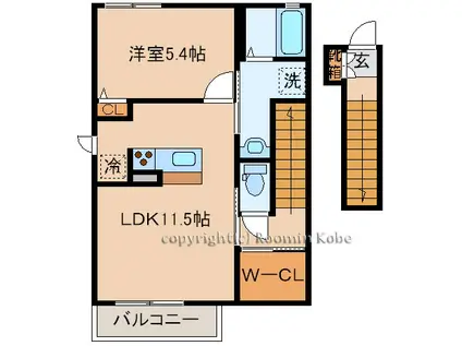 ウィスト東人丸(1LDK/2階)の間取り写真