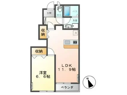 ウイングコート(1LDK/2階)の間取り写真