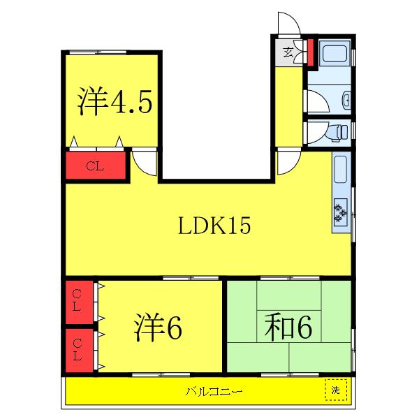 シャトーカネヨ江原(3LDK/1階)の間取り写真
