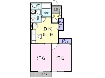 アメニティ ワン(2K/1階)の間取り写真