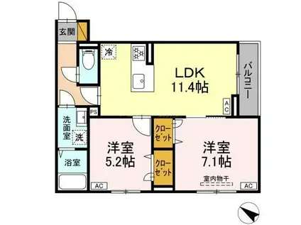 D-ROOM新宿I-A(2LDK/1階)の間取り写真