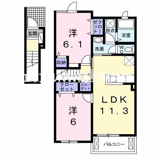 ノーベル C棟(2LDK/2階)の間取り写真