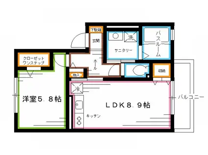ガーデンヴィラMIYABI(1LDK/2階)の間取り写真