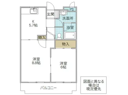 トワメゾン水戸C棟(2K/1階)の間取り写真